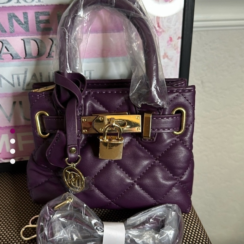 Badgley Mischka Purple and Gold Mini Quilted Bag